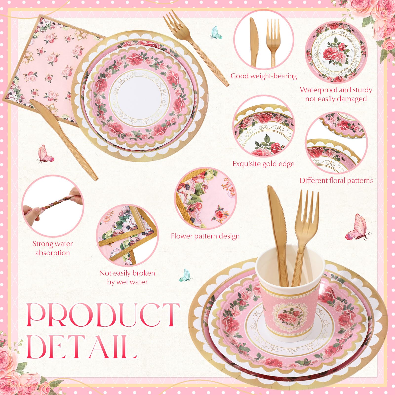 7 inch dessert plates pink floral pattern Willinglong