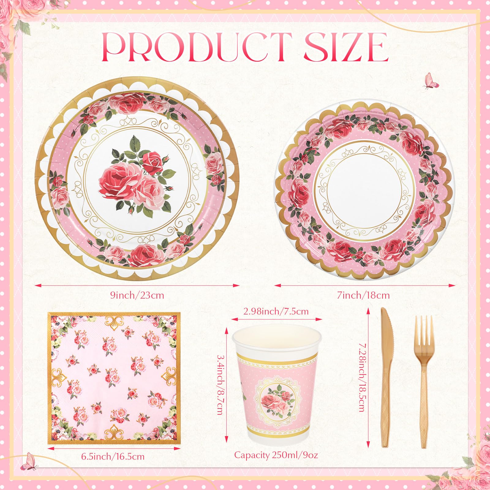 9 inch dinner plates pink floral design Willinglong