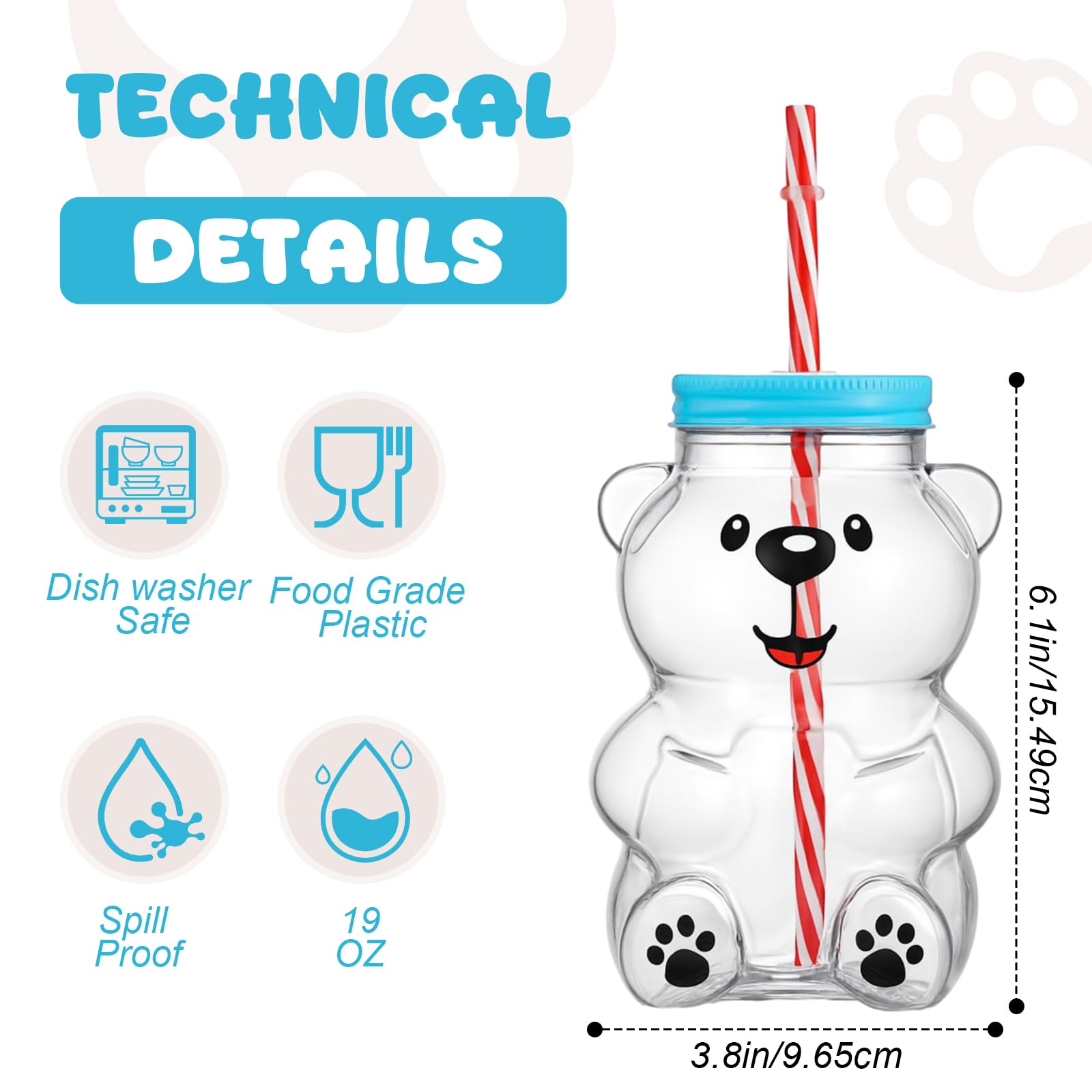 Willinglong bear straw cup 19oz clear glass with straw