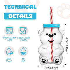 Willinglong bear straw cup 19oz clear glass with straw