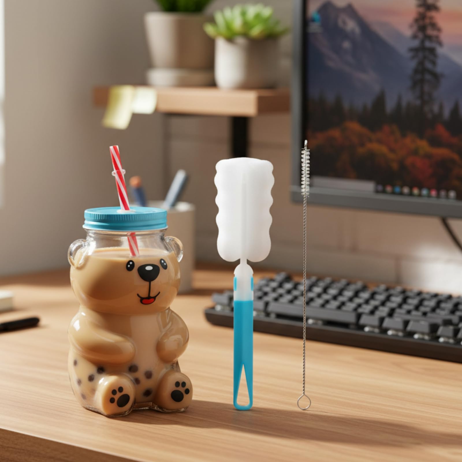 Clear glass bear cup versatile for coffee tea juice