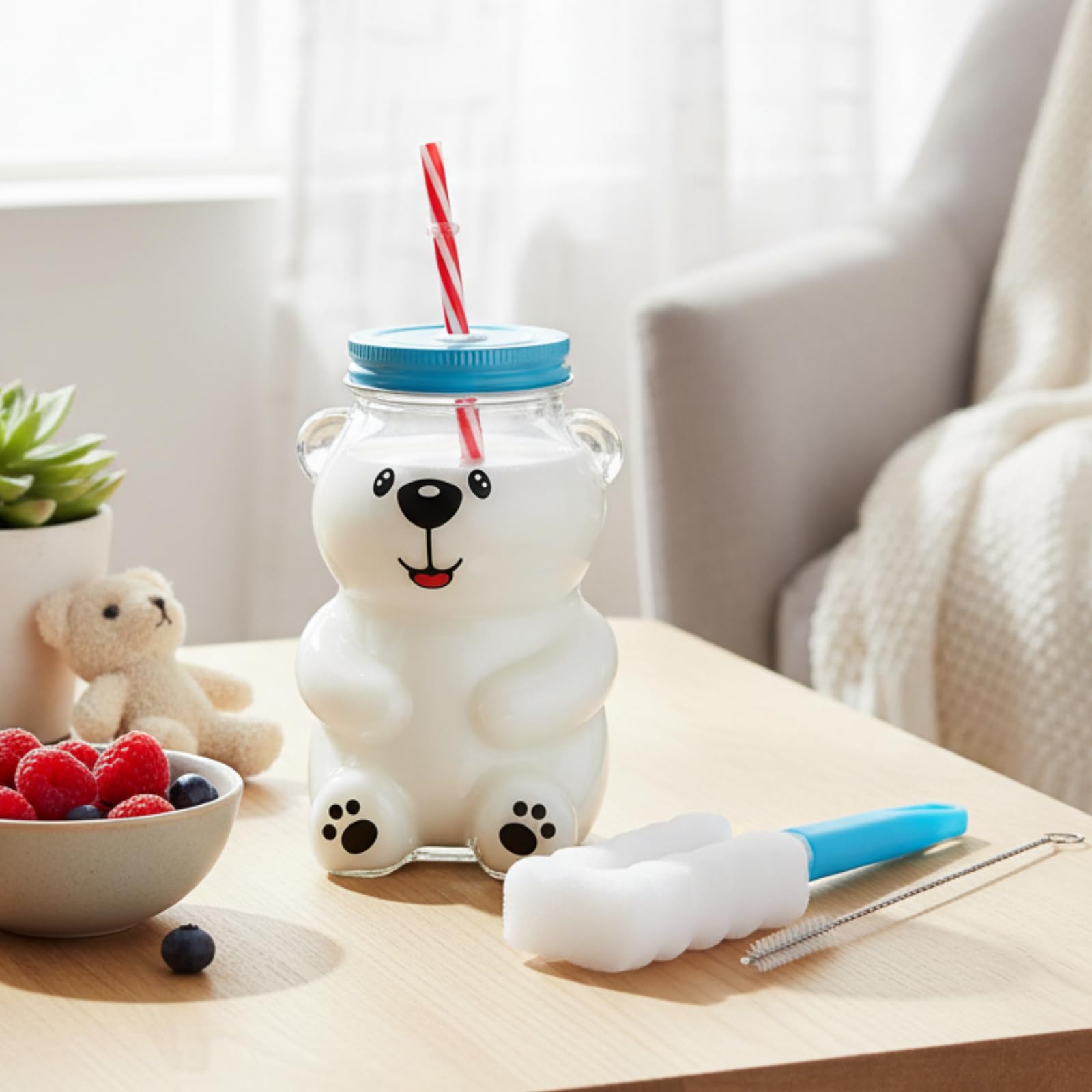 Cup and straw brushes included with bear cup