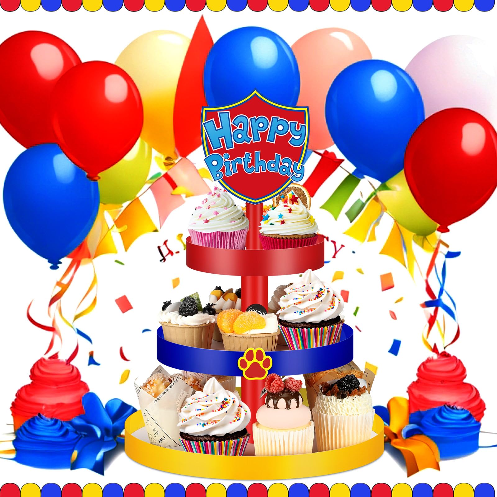 Cartoon dog paw themed party dessert stand top view