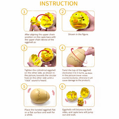 Duck hatching from wind-up egg in playful motion