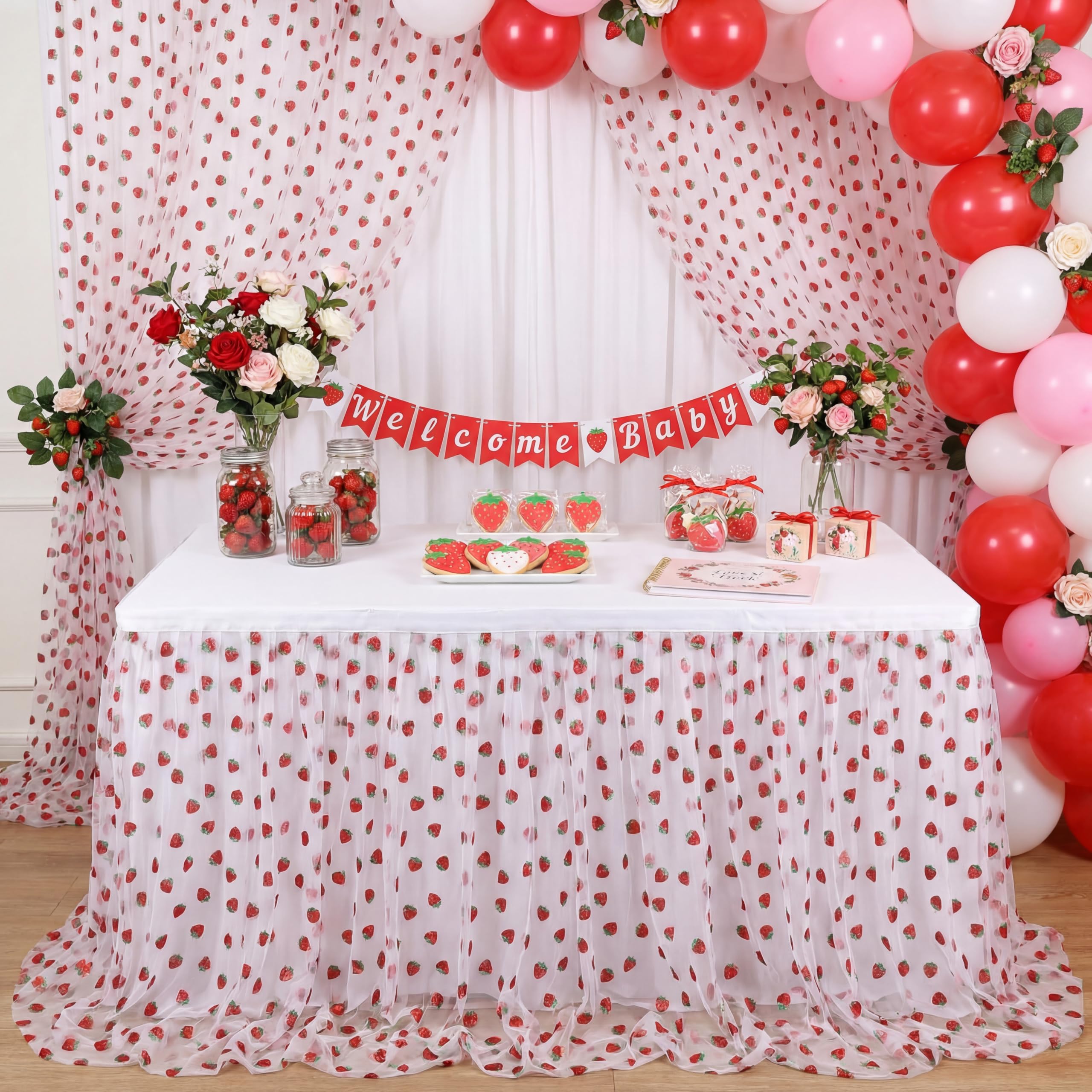 Windkream strawberry table runner set for party decor 29x70