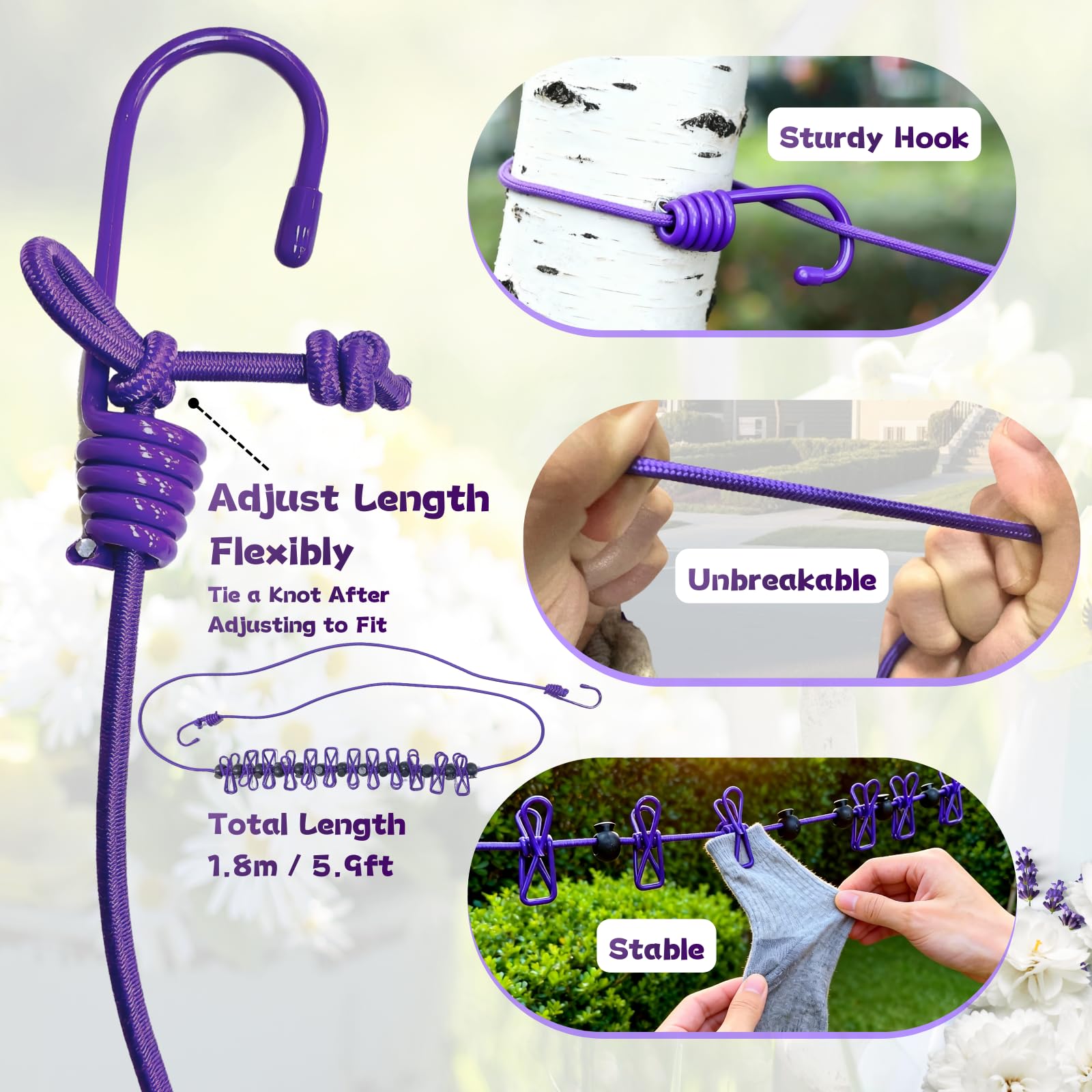 13 smooth-gliding beads for adjusting clip spacing