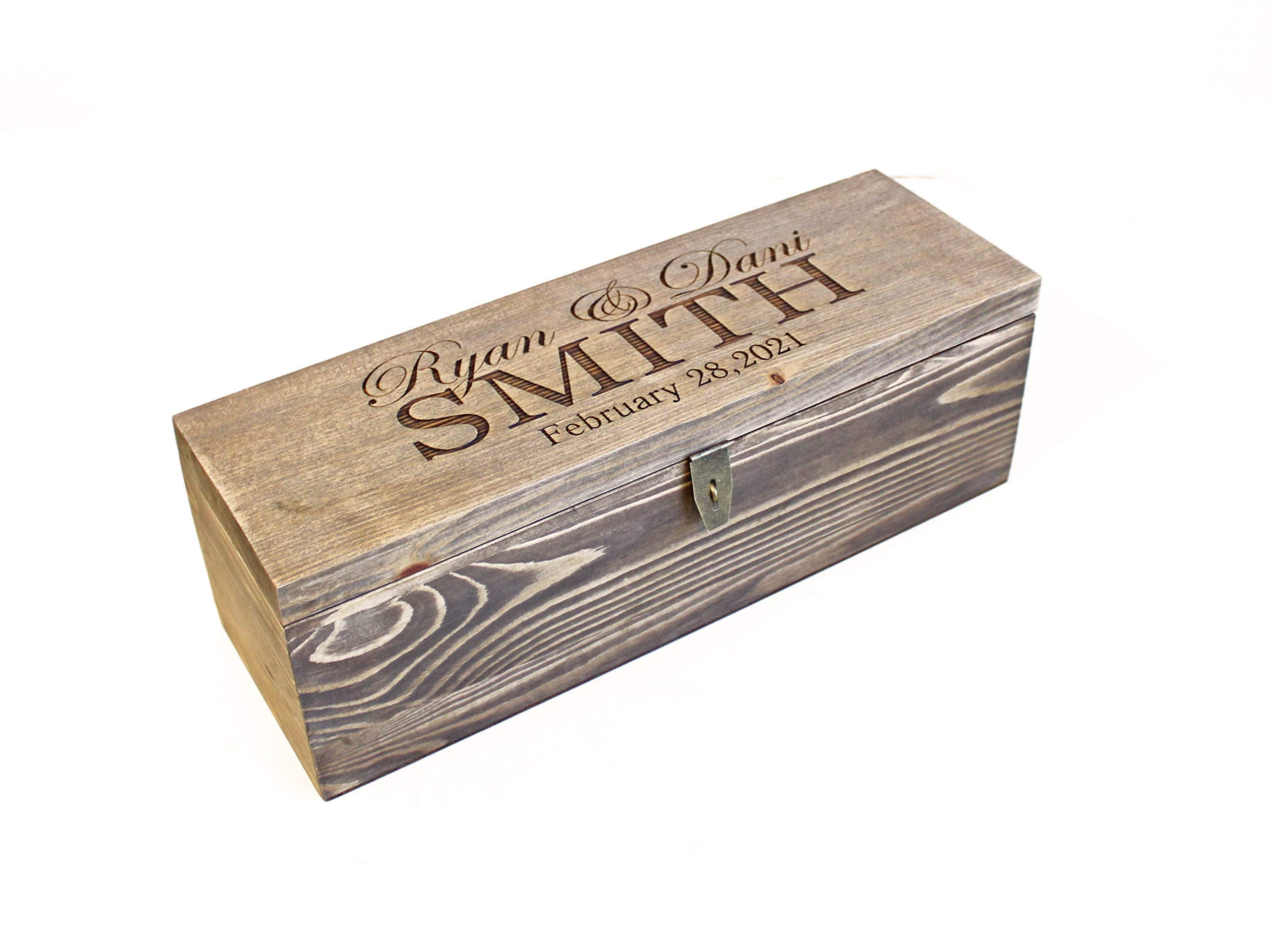 Wine Box with Lock pine wood exterior