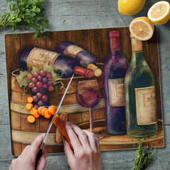 Wine Cellar large glass cutting board 15x12 unique artistic design