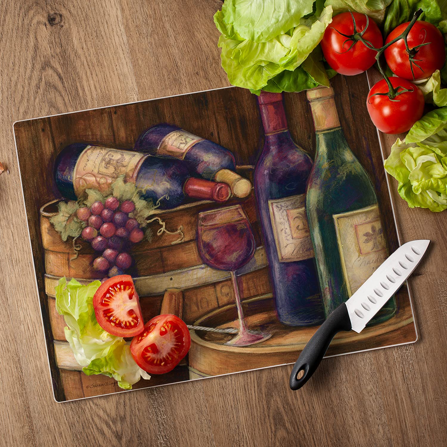 Wine Cellar large glass cutting board 15x12 dishwasher safe