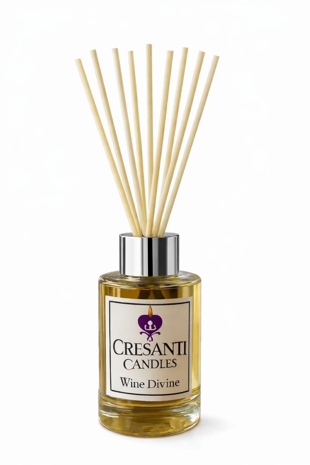 Wine Divine Reed Diffuser round bottle with silver top