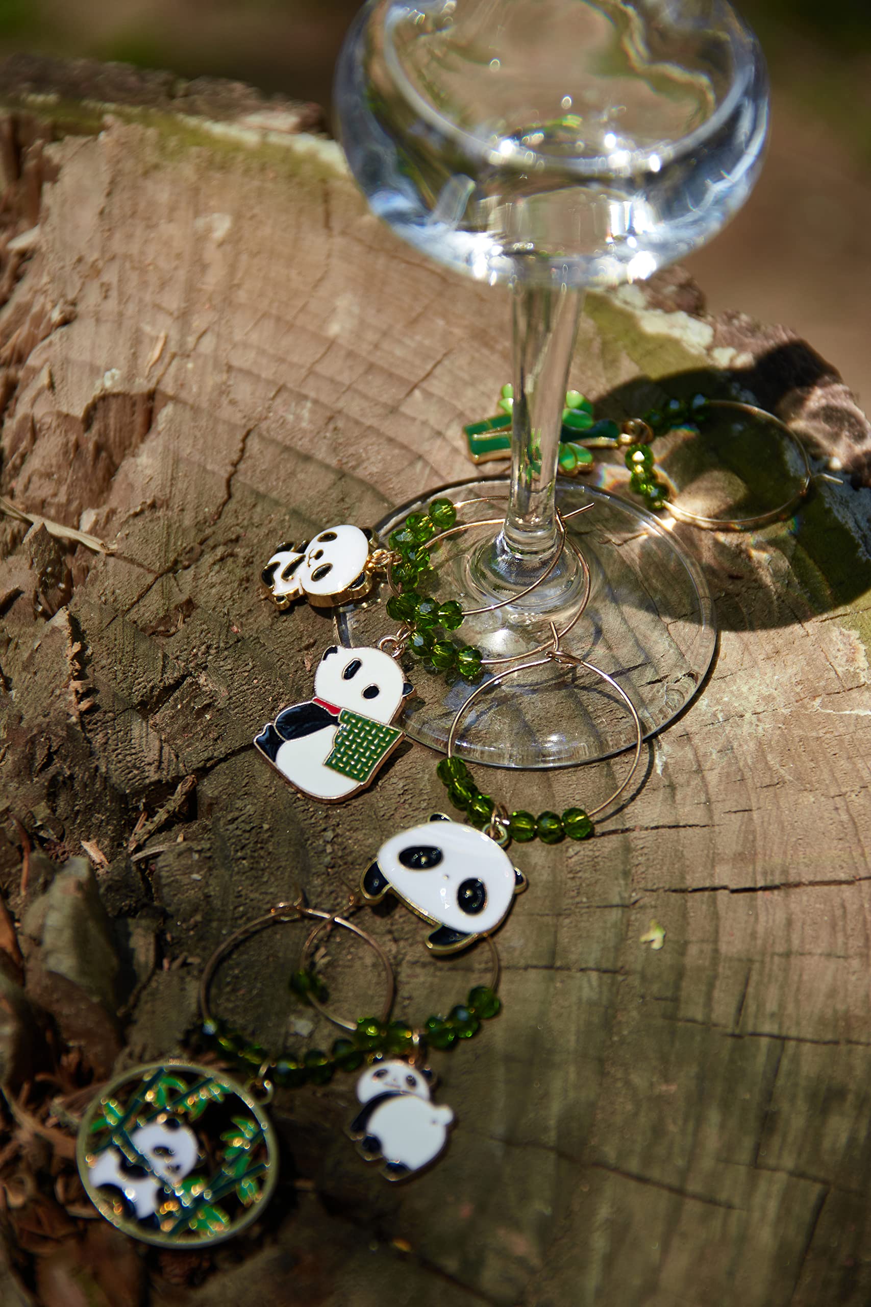 Set of 6 panda wine charms for women