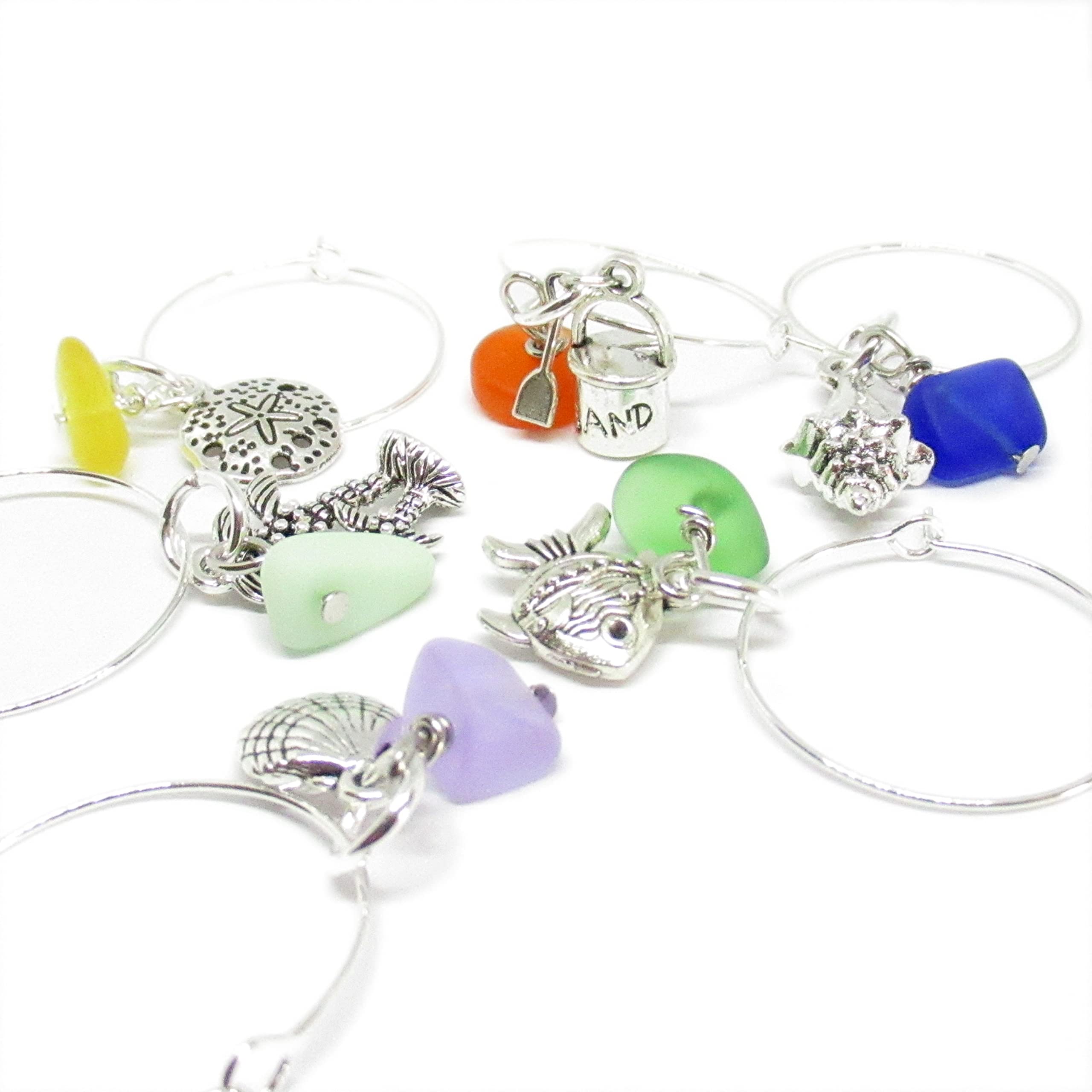 Wine Glass Charms set of six with beach themed pendants