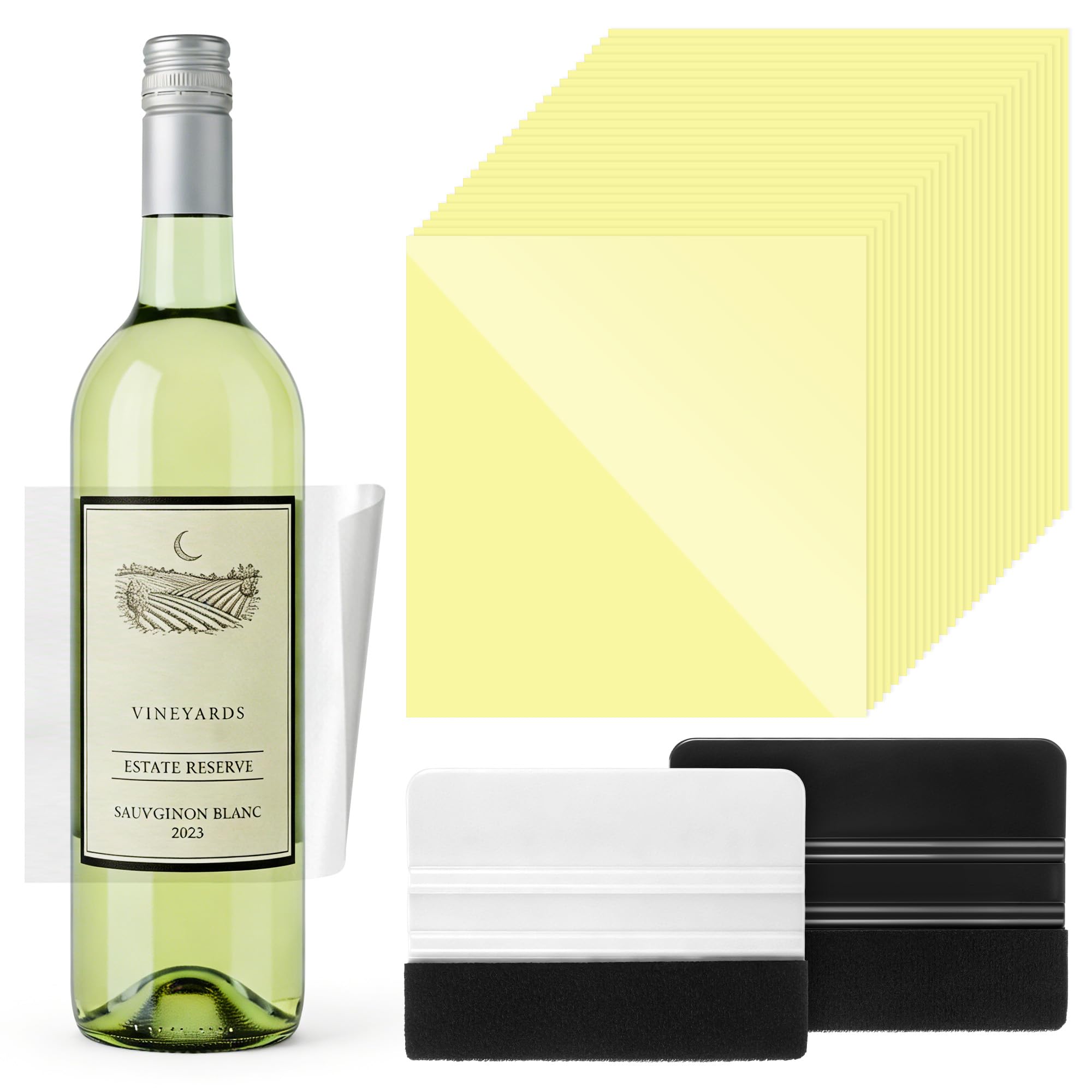 30pcs wine label remover sheets and 2 scrapers kit close view