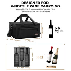 wine suitcase foam carrier with six bottle slots