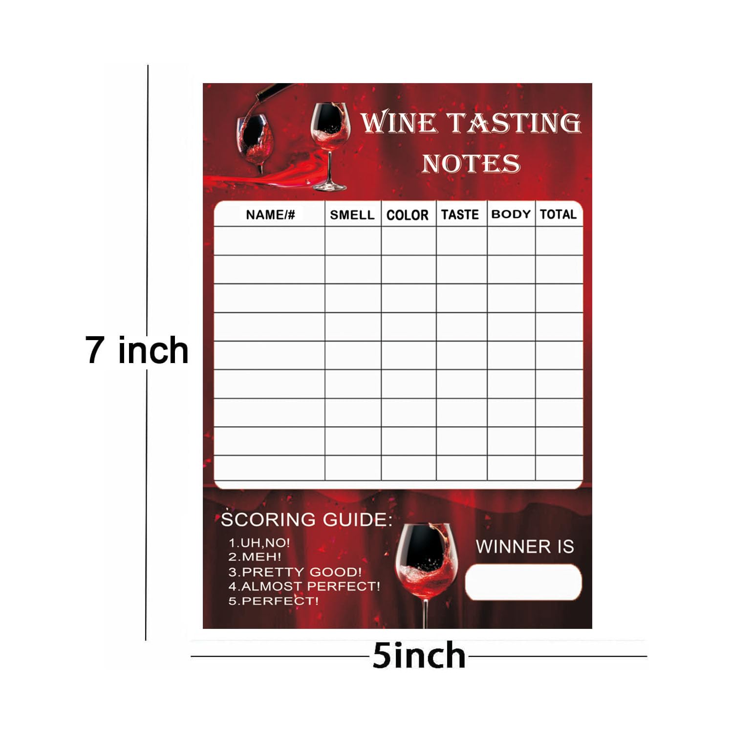 Wine Tasting Scorecard Wine Score Card Rating Sheet 5×7 inch 25 Pack ...