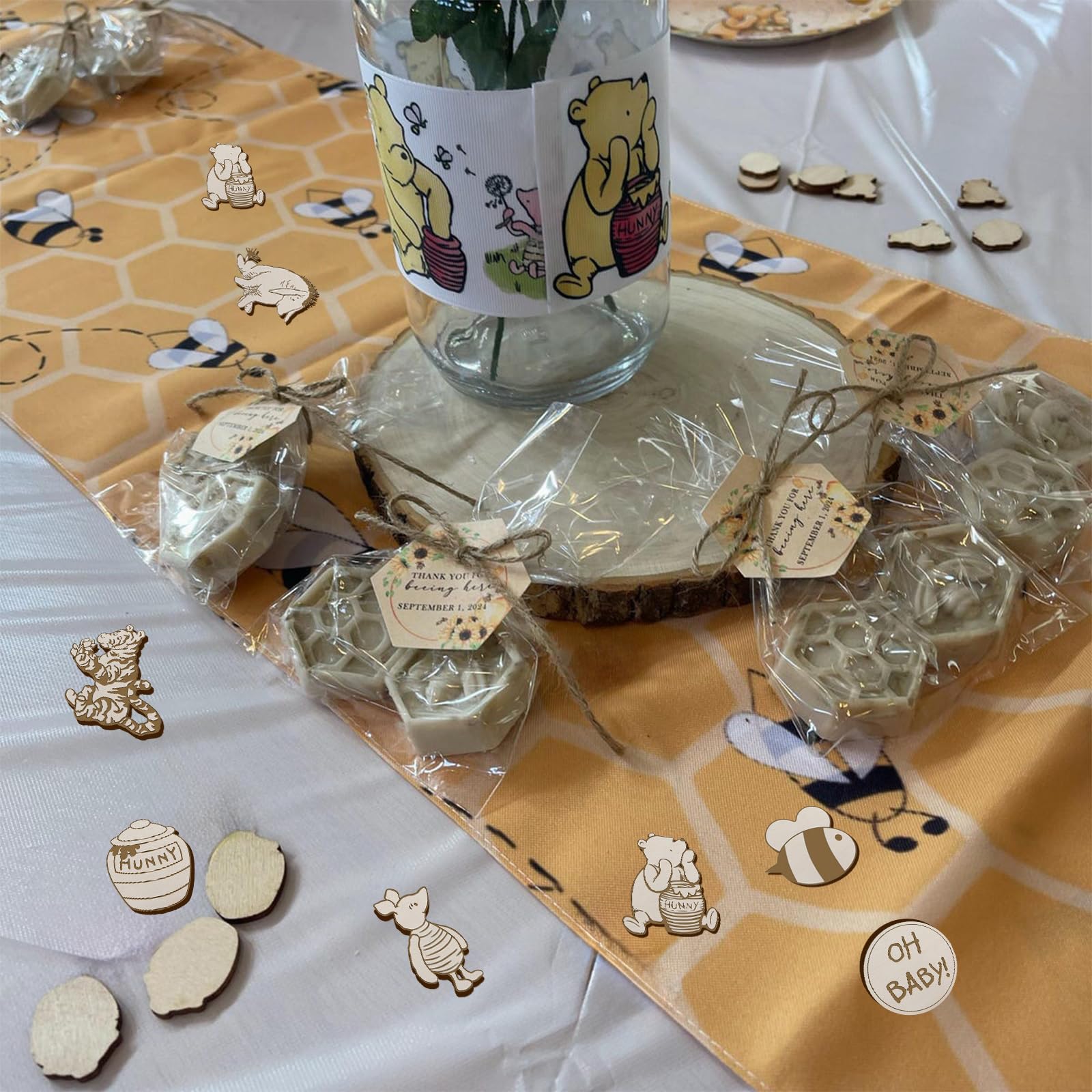 Wooden confetti used for cupcake and dessert decor Winnie theme