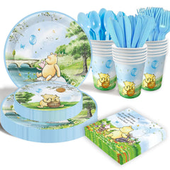 Winnie Bear 175pcs blue tableware set for 25 guests