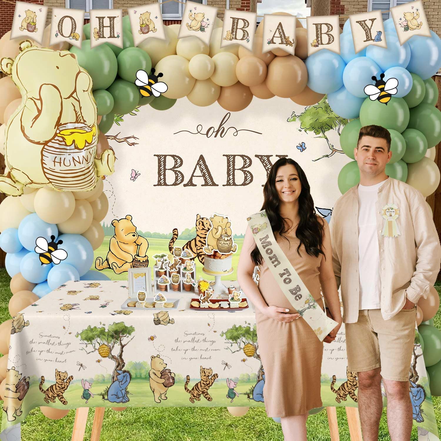 Banner and tablecloth from Winnie shower kit