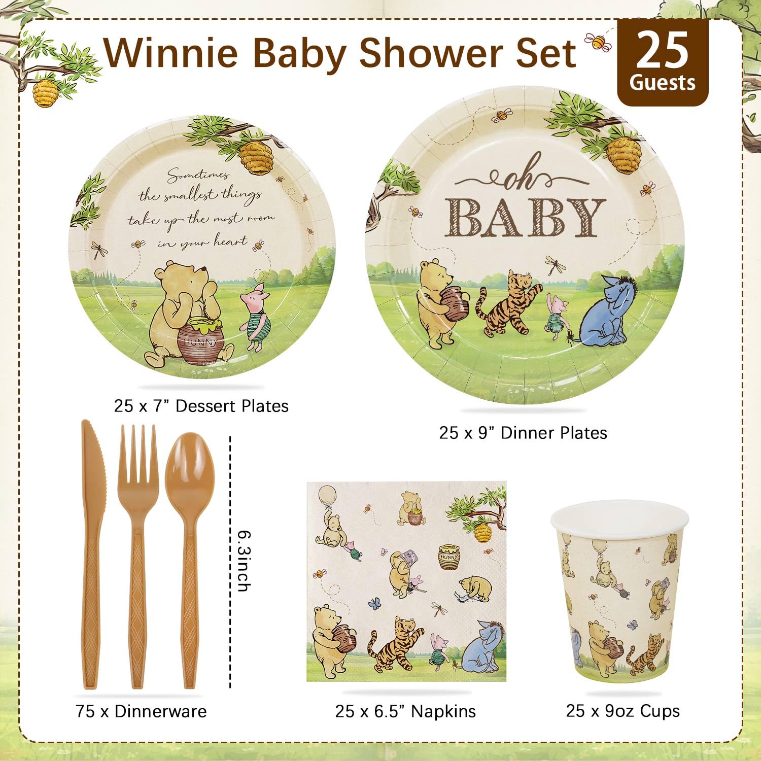 175Pcs tableware set for Winnie Bear baby shower