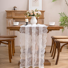 Winotic white lace table runner with floral embroidery