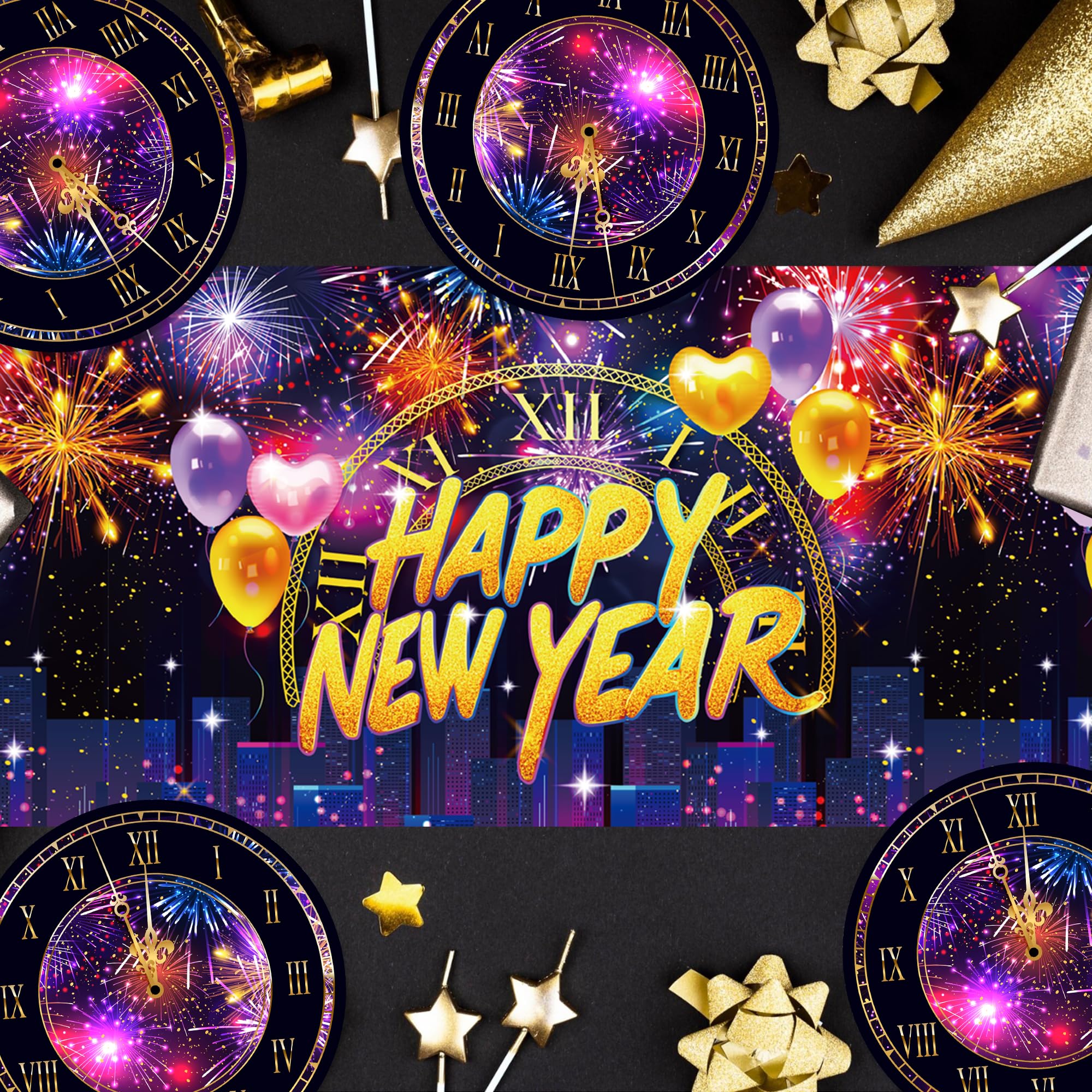 Winter holiday gathering table decor with fireworks pattern