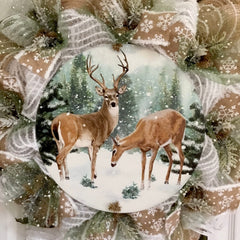 WinterWreath Deer with Iced Greenery 28 inch diameter wreath