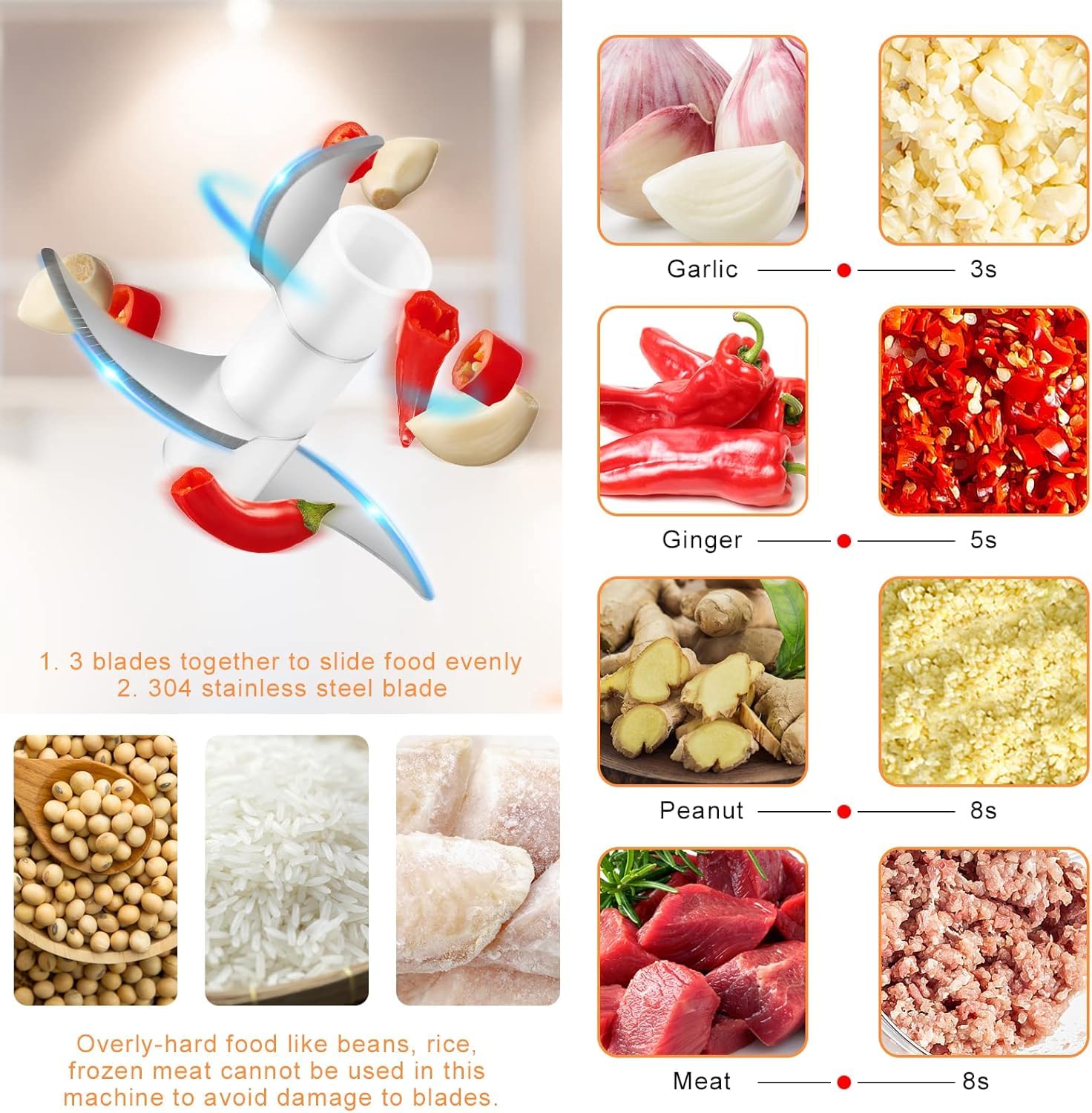 Cordless design with USB charging for electric garlic chopper