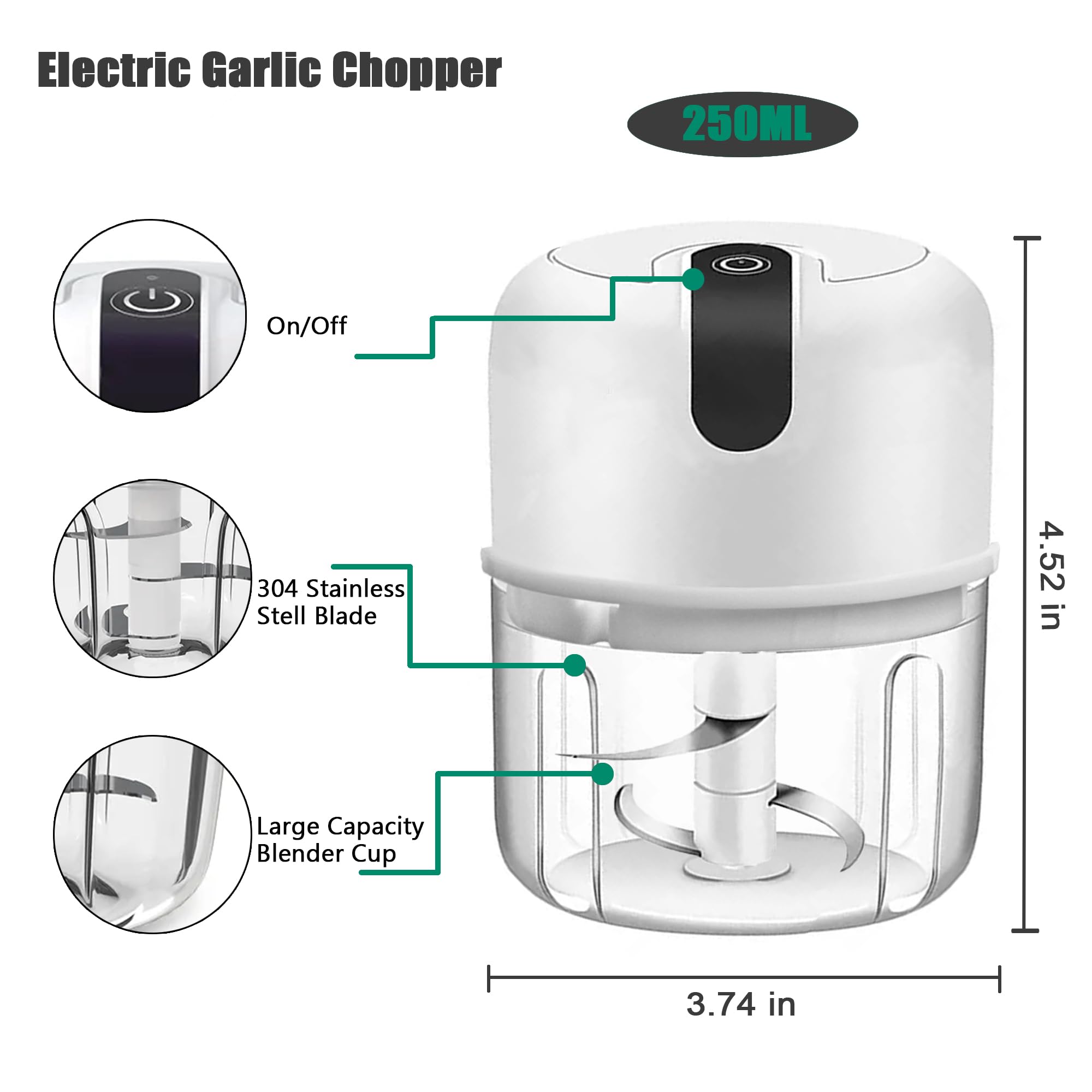 Electric chopper with 250ml capacity