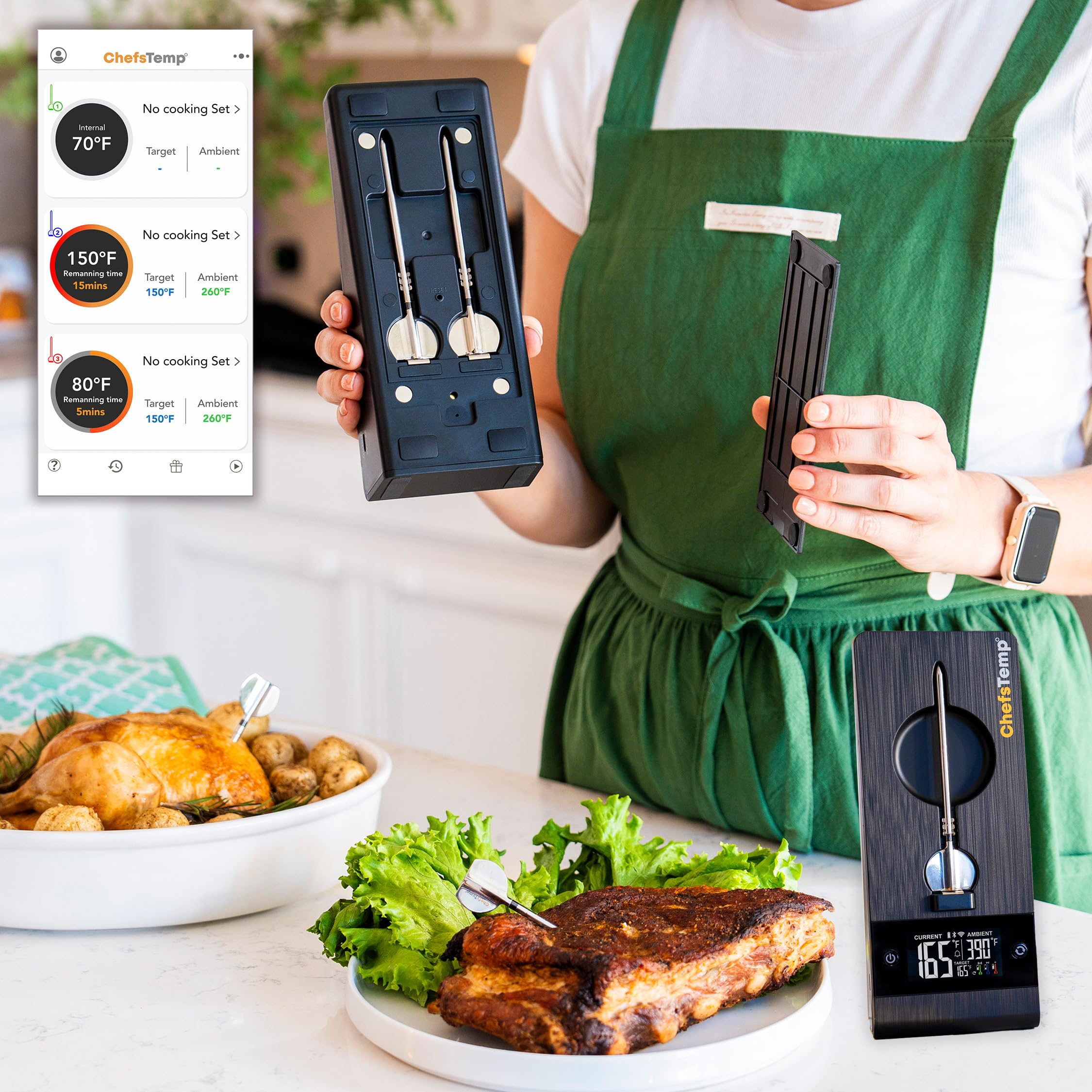 Wireless meat thermometer with Bluetooth and WiFi connectivity