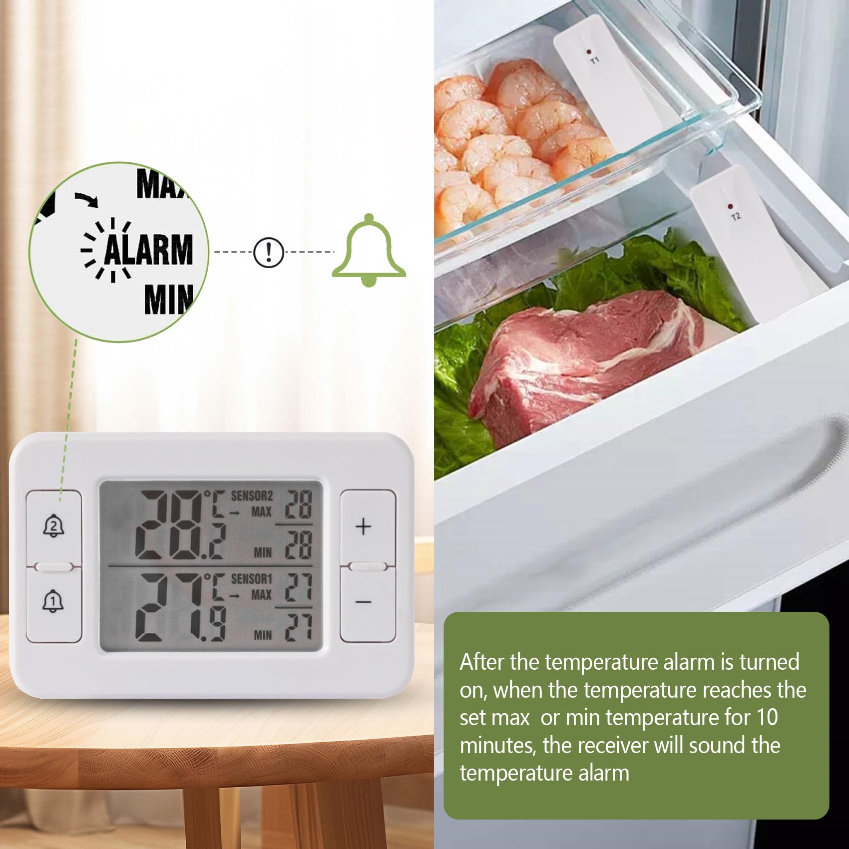Wireless remote sensor for fridge and freezer