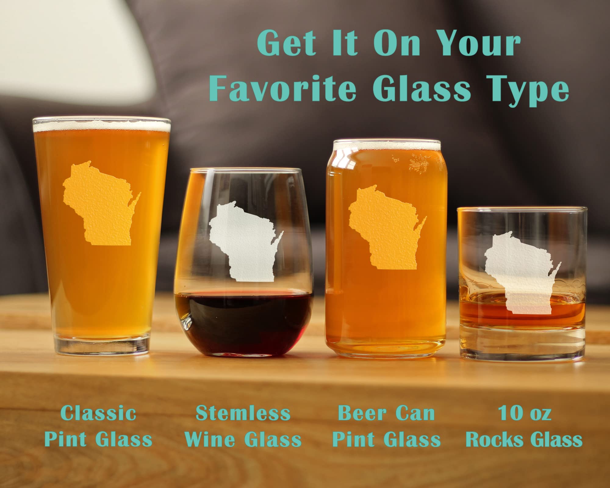 Gift-ready Bevvee Wisconsin State Outline Pint Glass for Wisconsinites