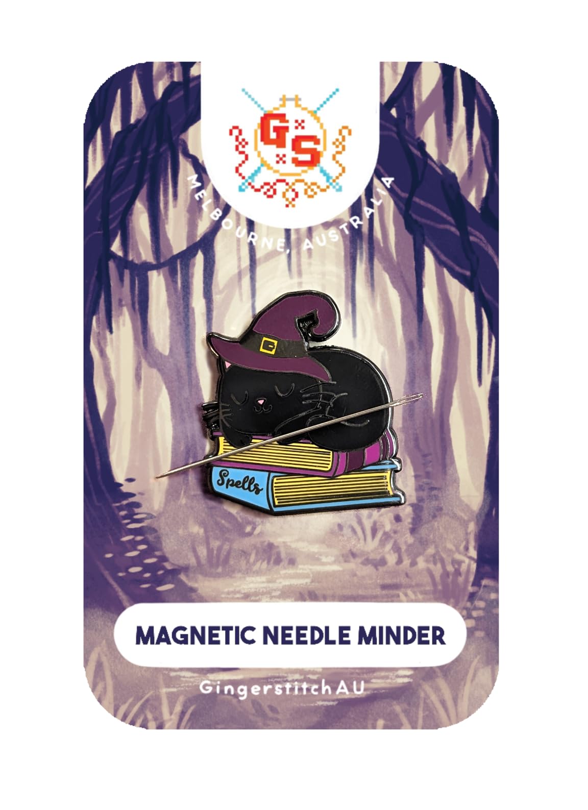 Witches Familiar Needle Minder with two magnets close up