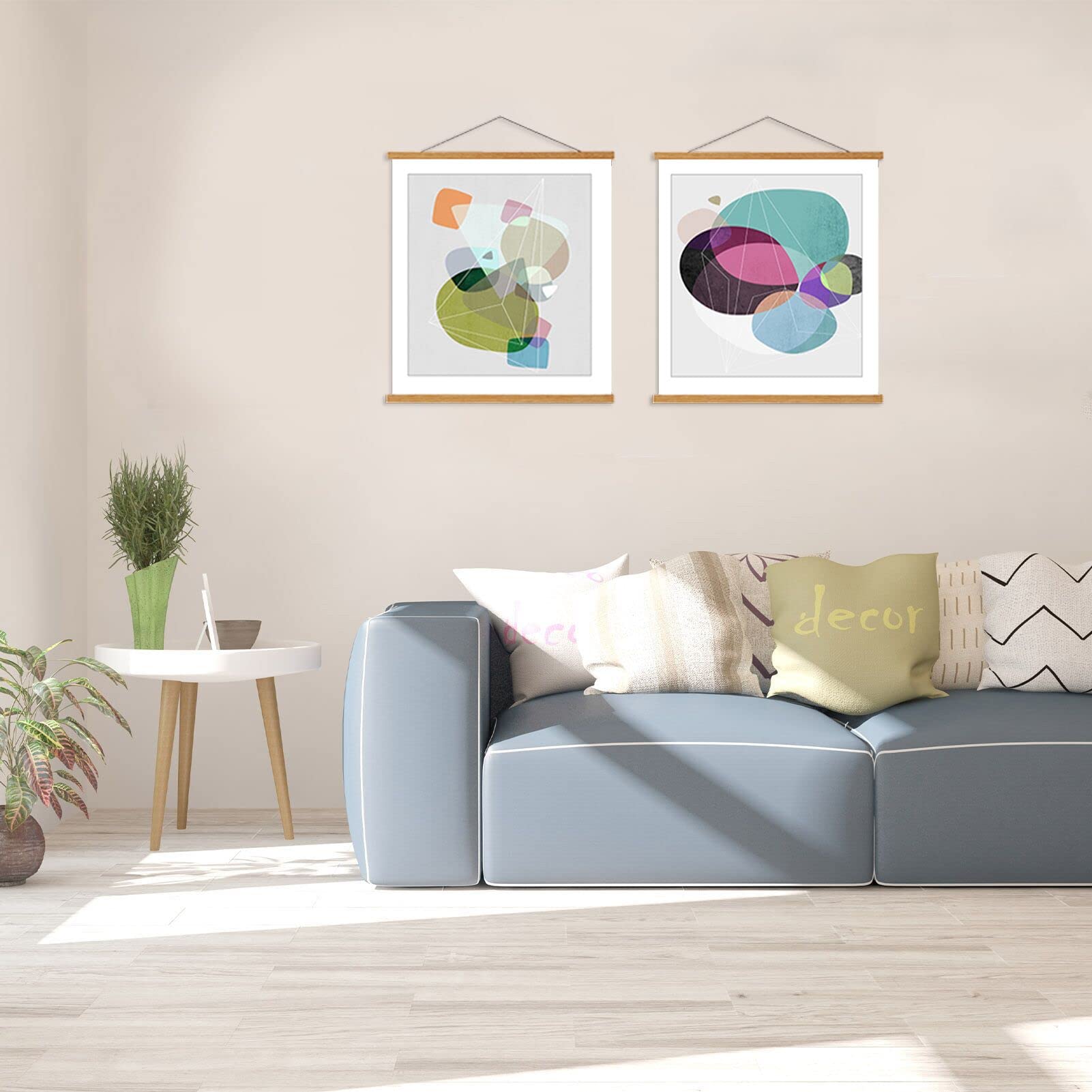 Durable teak wood poster frame with strong magnets for easy art swapping
