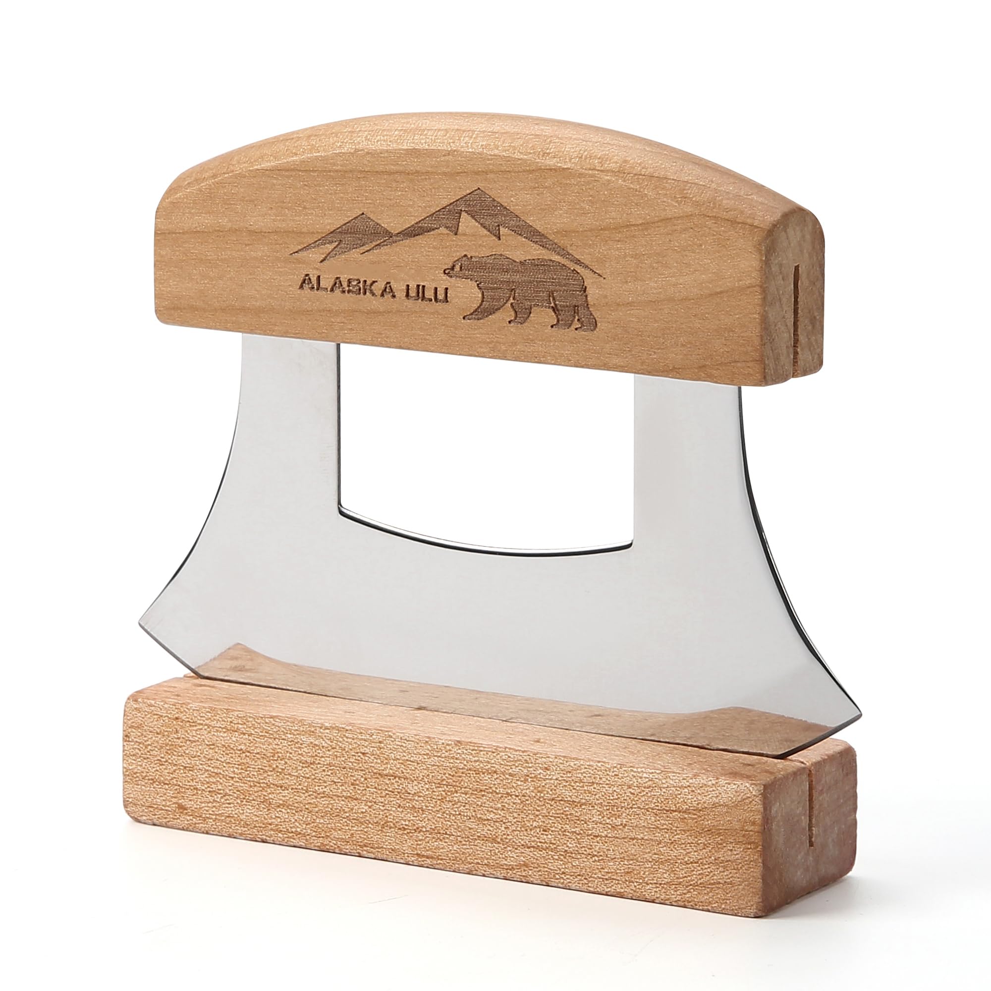 WIUCYS 5inch Alaskan Mezzaluna Ulu Knife with wooden stand