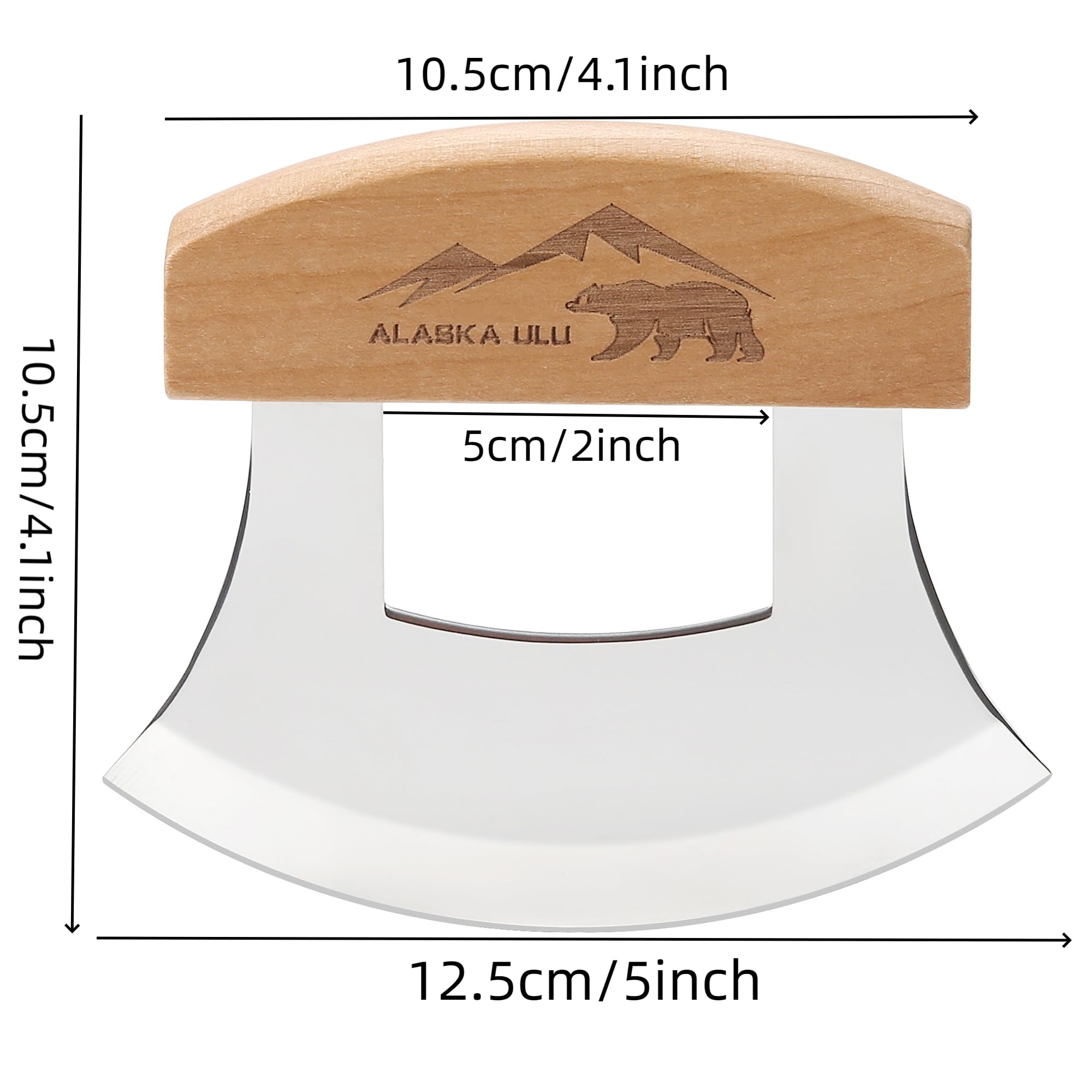 Ulu knife stainless steel curved blade with wooden stand