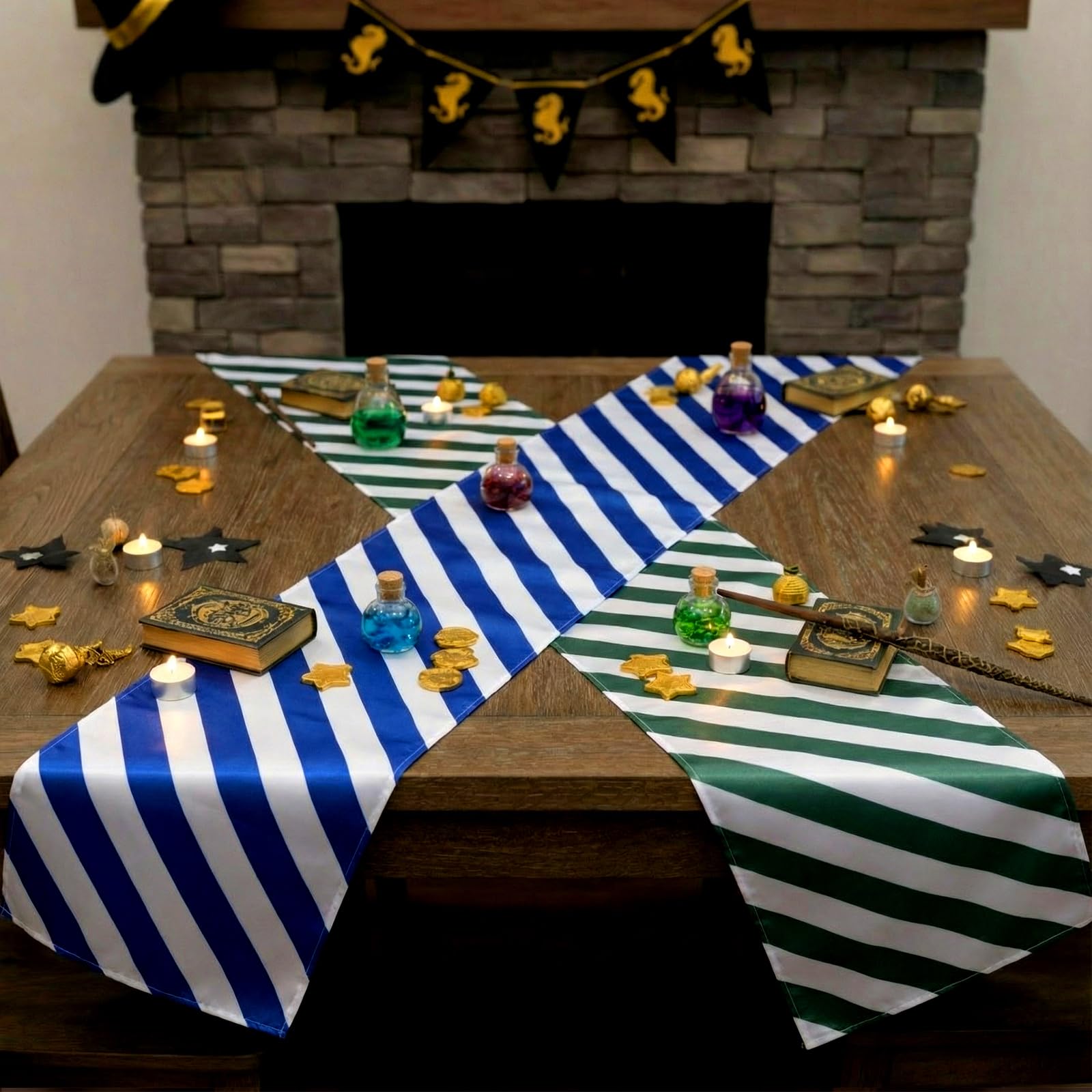 Yellow striped wizard table runner by Hahafelt 13 x 72 inches