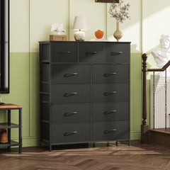 Interior view showing 11 detachable fabric drawers and woodtop