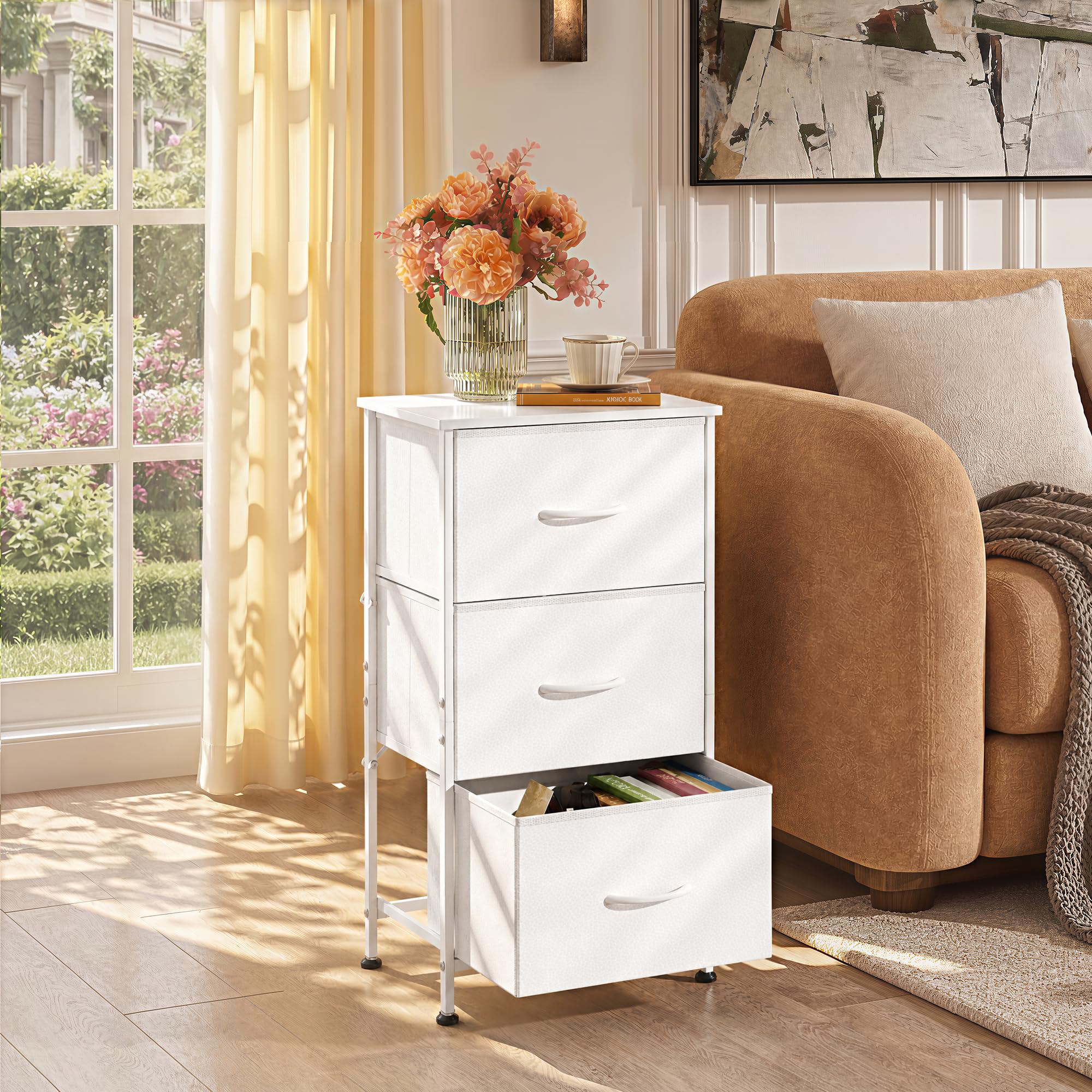 WLIVE nightstand with wood top and steel frame