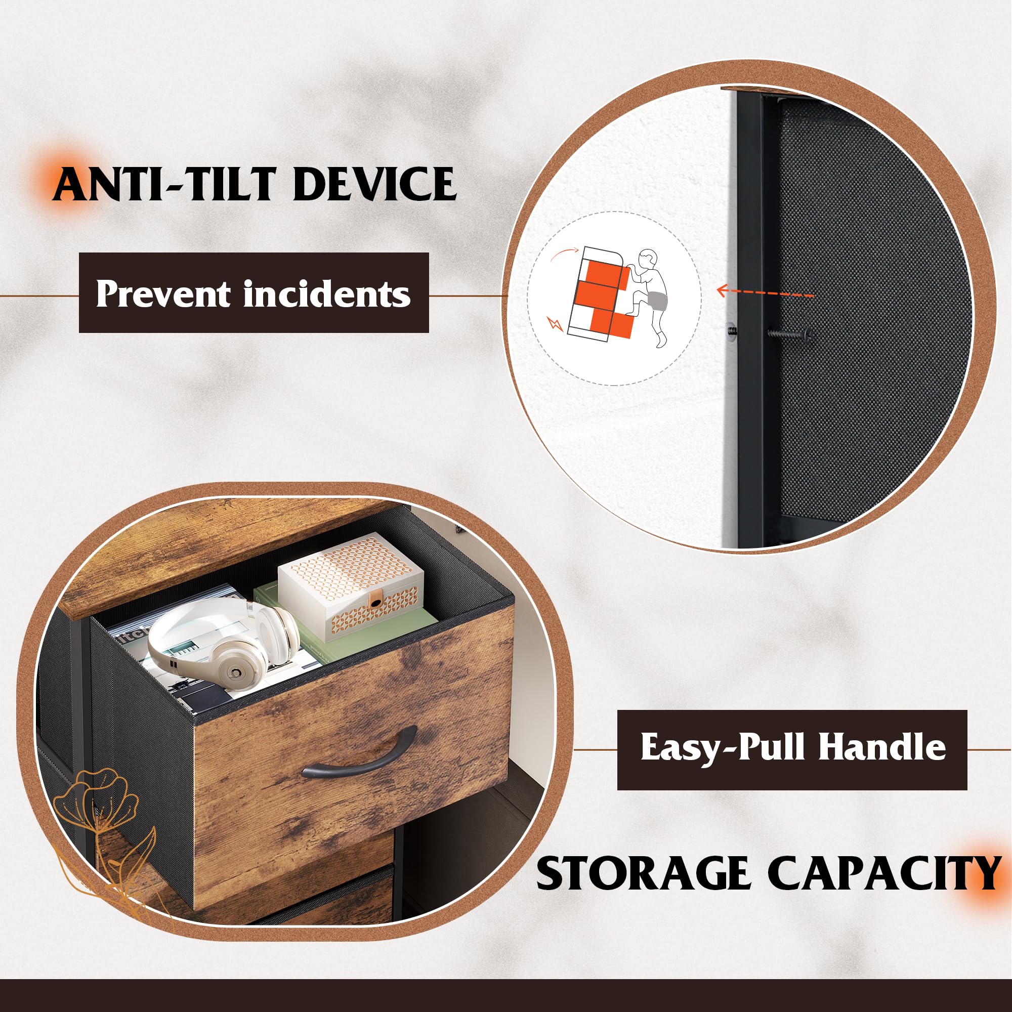 Three removable fabric drawers on WLIVE dresser