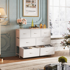 WLIVE 7 drawer dresser tv stand white fabric storage drawers side view