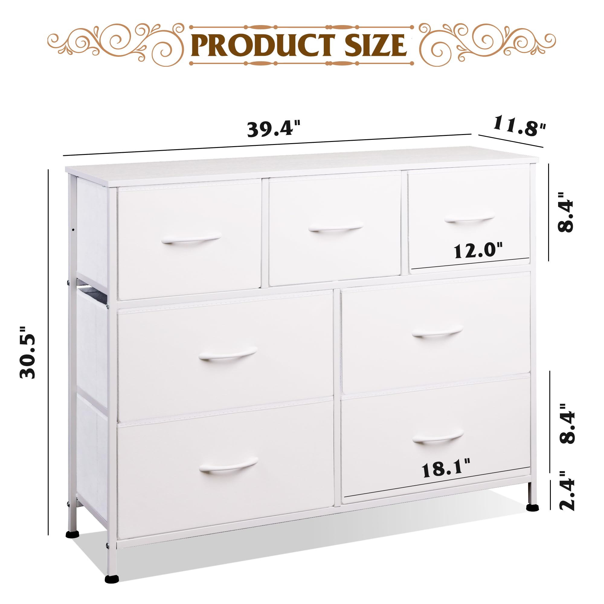 WLIVE 7 drawer dresser tv stand white sturdy steel frame detail