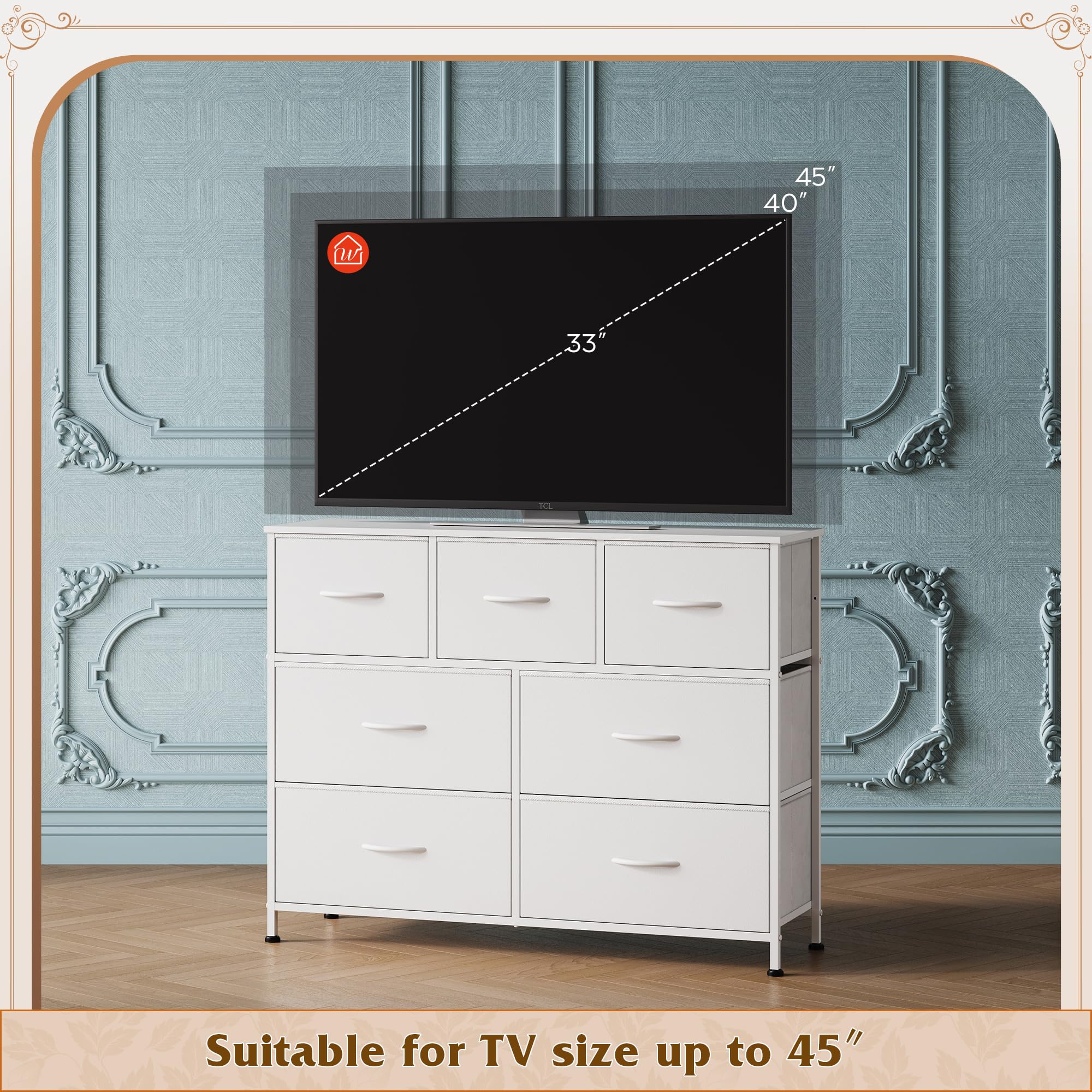 WLIVE 7 drawer dresser tv stand white assembled with hardware and video guide