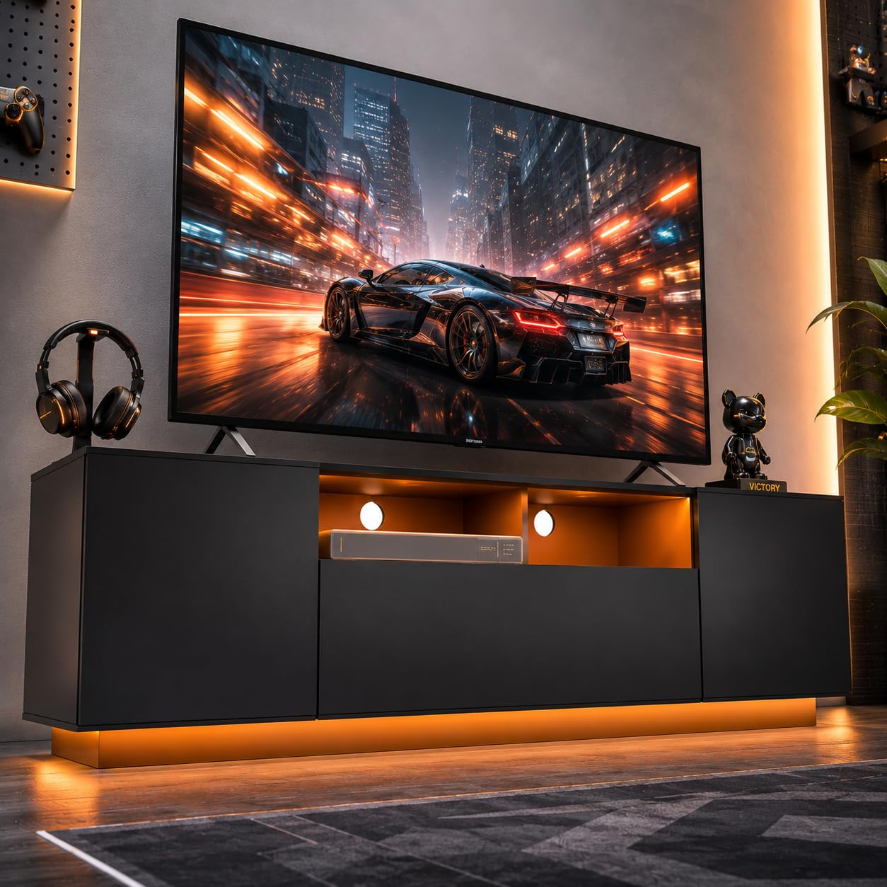 CARB-certified P2 particle board reinforced base on WLIVE TV Stand