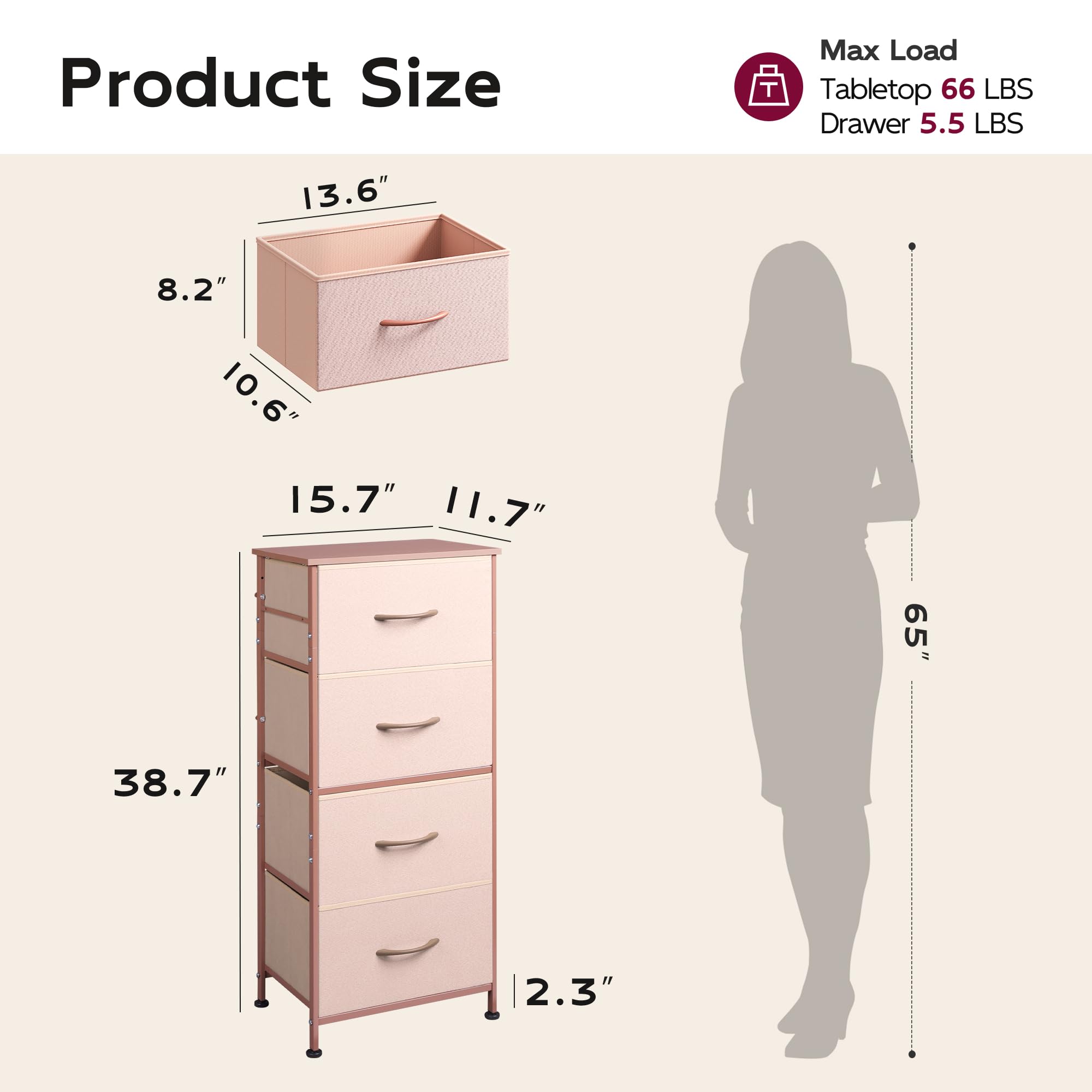 Dimensions 15.7 in L x 11.8 in W x 38.1 in H WLIVE dresser