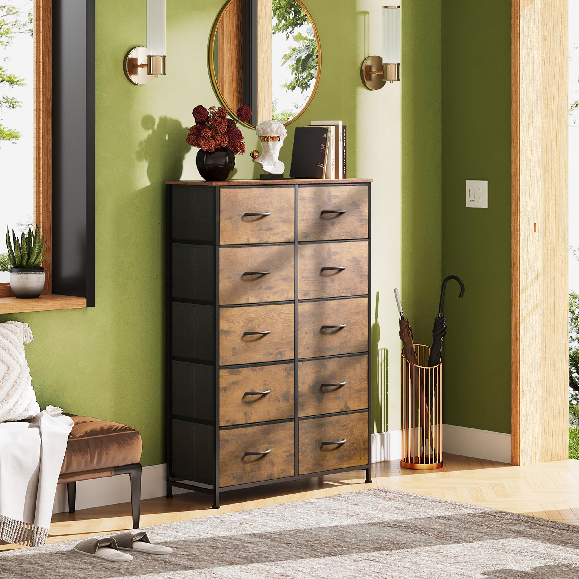 Ten deep fabric drawers for organized storage