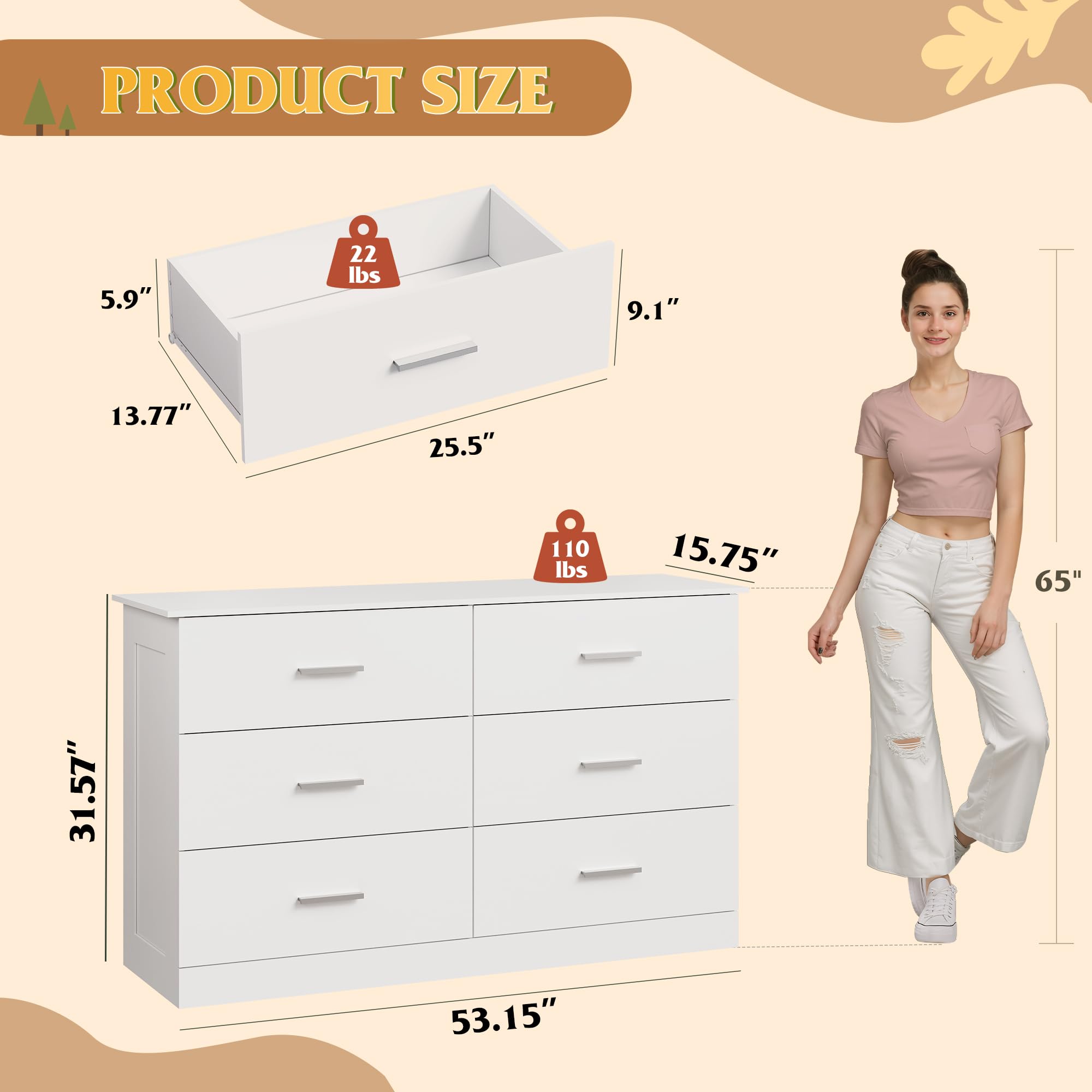 31.57h WLIVE white wooden dresser