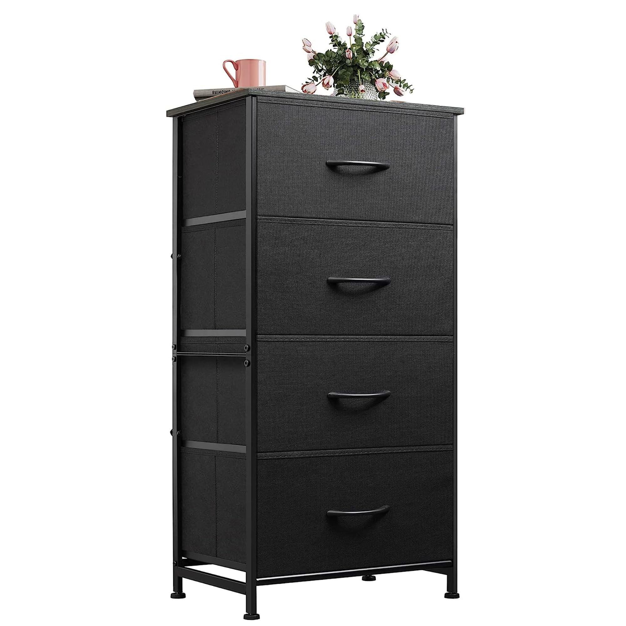 WLIVE dresser with 4 drawers charcoal black and wood top