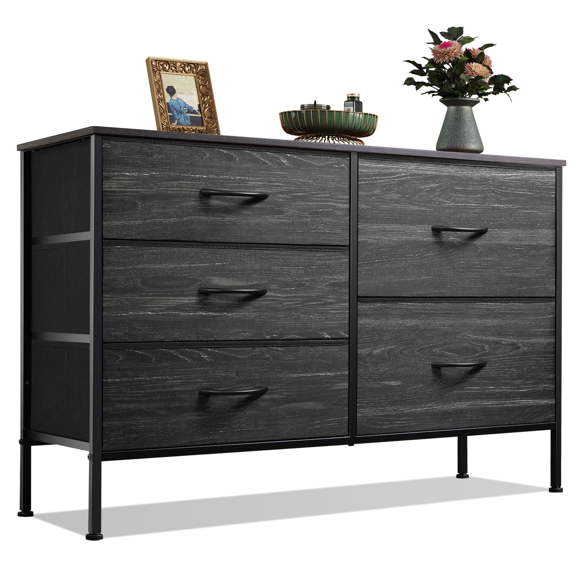 WLIVE dresser bedroom 5-drawer unit charcoal black wood grain finish