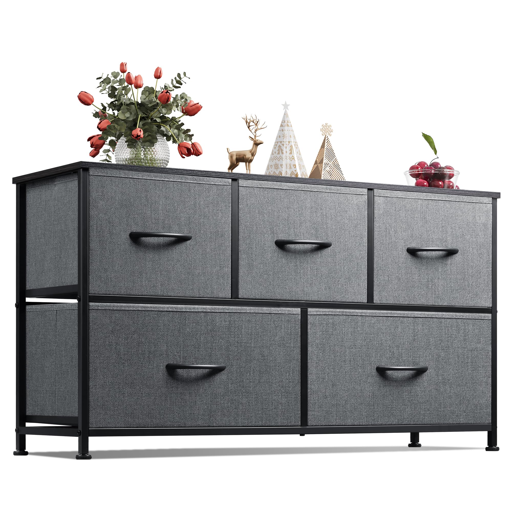 WLIVE dresser for bedroom with 5 drawers in dark grey