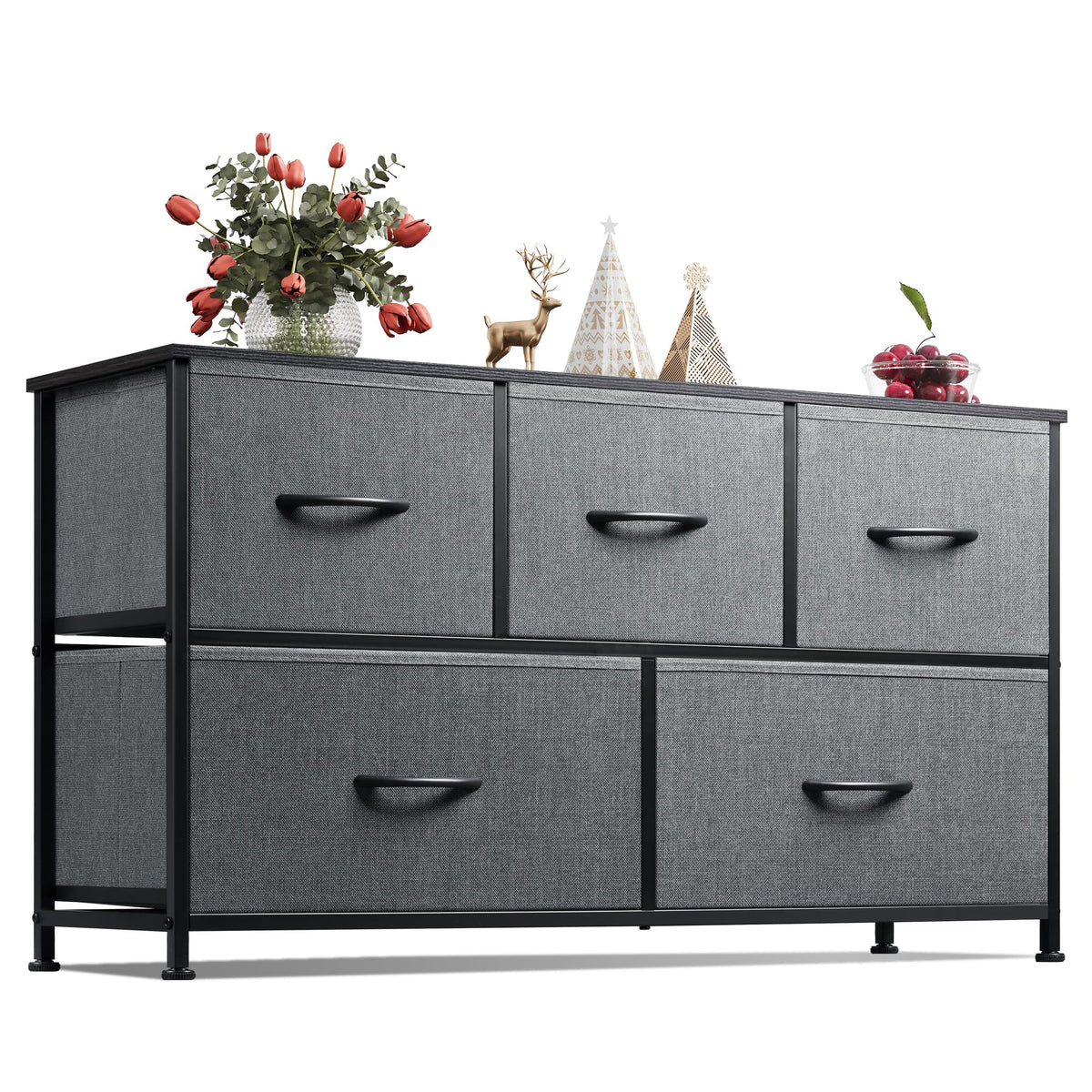 WLIVE dresser for bedroom with 5 drawers in dark grey